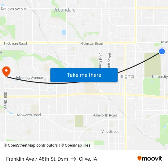 Franklin Ave / 48th St, Dsm to Clive, IA map