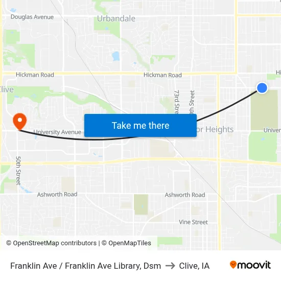 Franklin Ave / Franklin Ave Library, Dsm to Clive, IA map