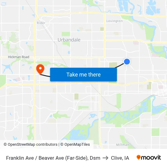 Franklin Ave / Beaver Ave (Far-Side), Dsm to Clive, IA map