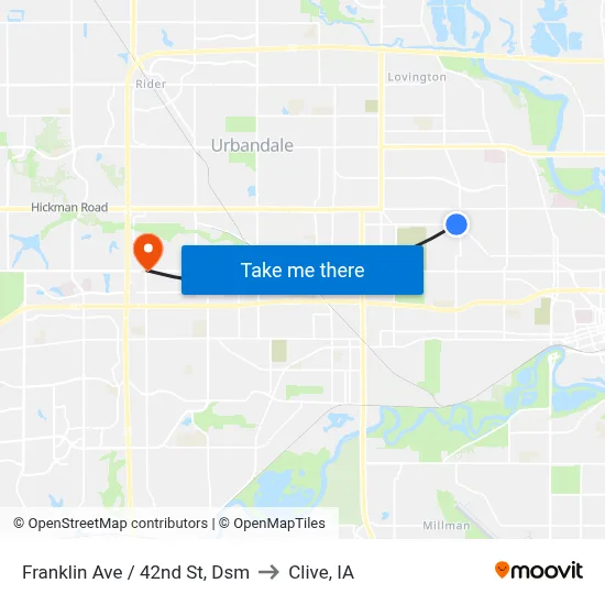 Franklin Ave / 42nd St, Dsm to Clive, IA map