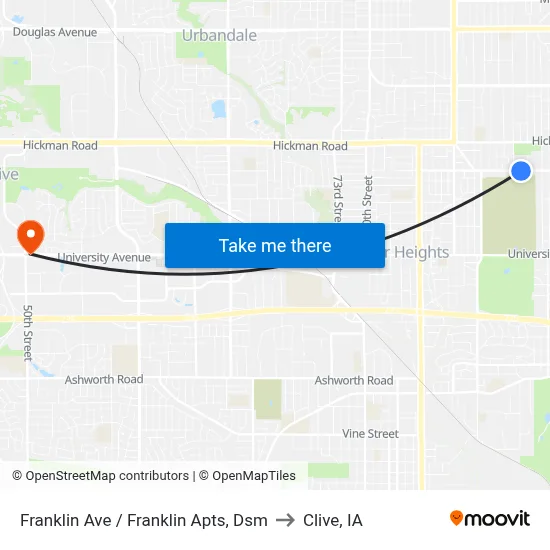 Franklin Ave / Franklin Apts, Dsm to Clive, IA map
