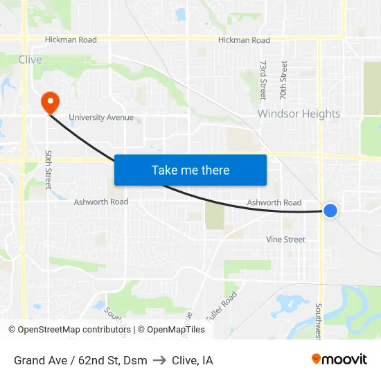 Grand Ave / 62nd St, Dsm to Clive, IA map