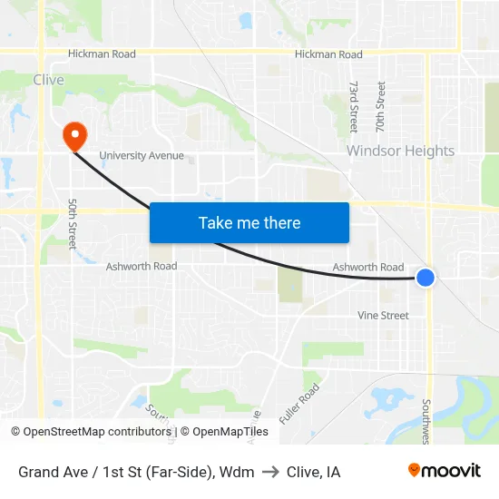 Grand Ave / 1st St (Far-Side), Wdm to Clive, IA map