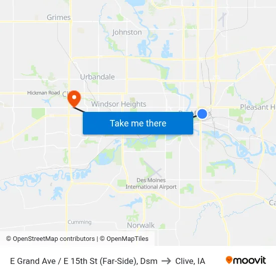 E Grand Ave / E 15th St (Far-Side), Dsm to Clive, IA map