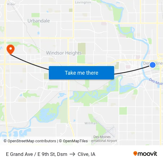 E Grand Ave / E 9th St, Dsm to Clive, IA map