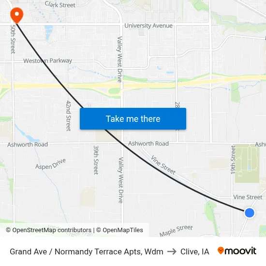 Grand Ave / Normandy Terrace Apts, Wdm to Clive, IA map