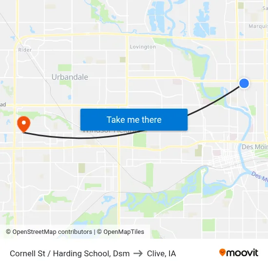 Cornell St / Harding School, Dsm to Clive, IA map