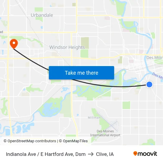 Indianola Ave / E Hartford Ave, Dsm to Clive, IA map