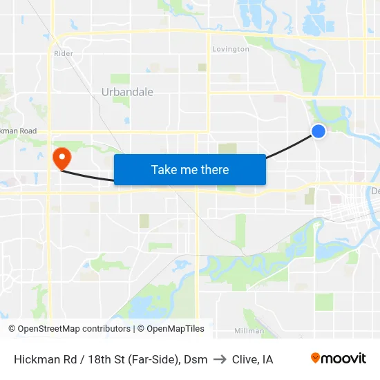 Hickman Rd / 18th St (Far-Side), Dsm to Clive, IA map