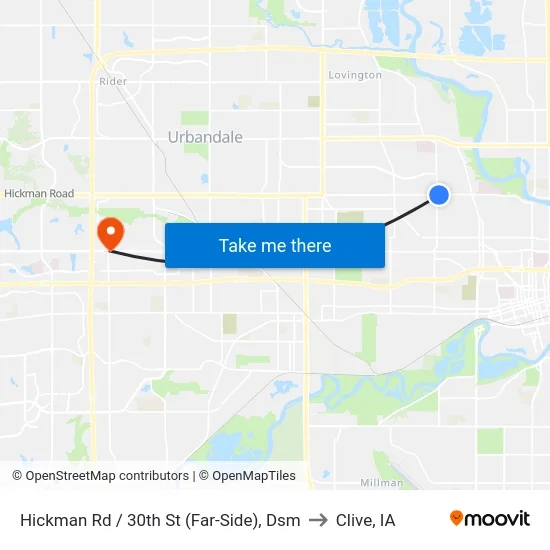 Hickman Rd / 30th St (Far-Side), Dsm to Clive, IA map