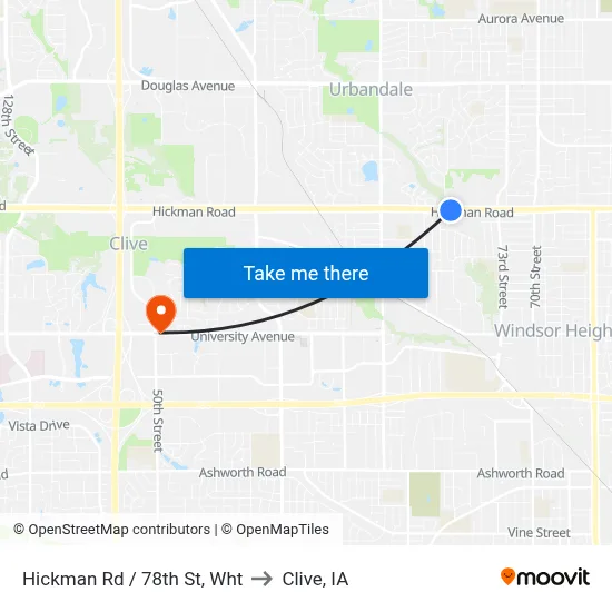 Hickman Rd / 78th St, Wht to Clive, IA map