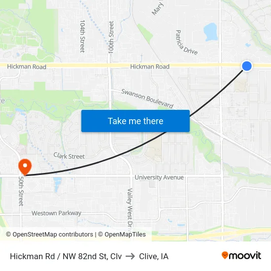 Hickman Rd / NW 82nd St, Clv to Clive, IA map