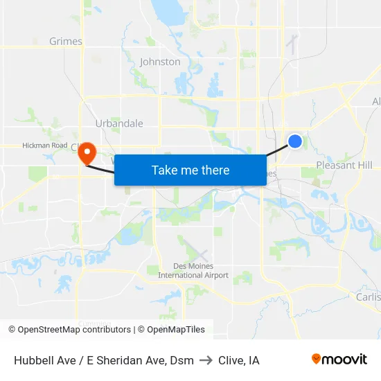 Hubbell Ave / E Sheridan Ave, Dsm to Clive, IA map