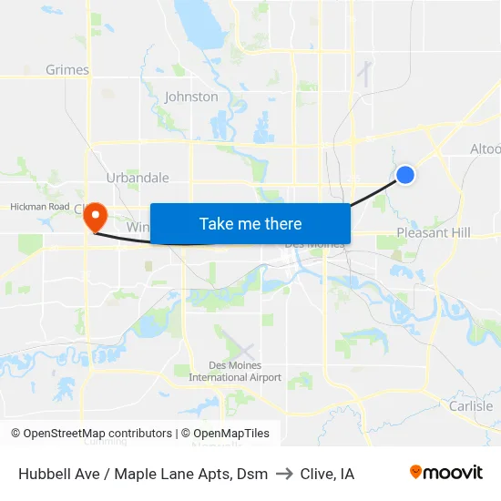 Hubbell Ave / Maple Lane Apts, Dsm to Clive, IA map