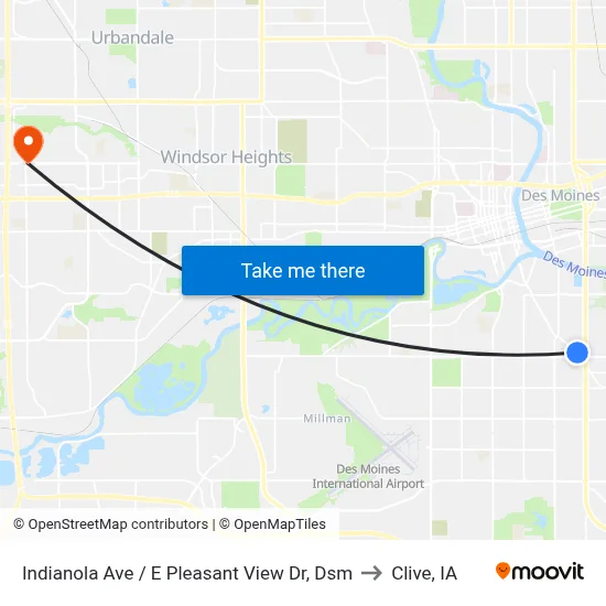 Indianola Ave / E Pleasant View Dr, Dsm to Clive, IA map