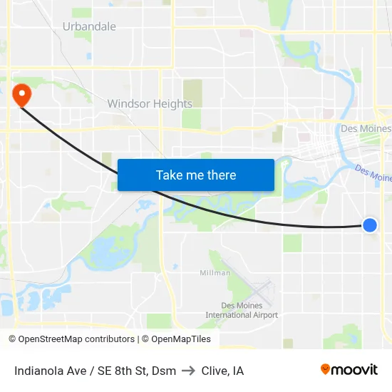 Indianola Ave / SE 8th St, Dsm to Clive, IA map