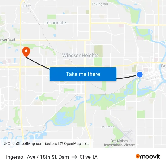 Ingersoll Ave / 18th St, Dsm to Clive, IA map