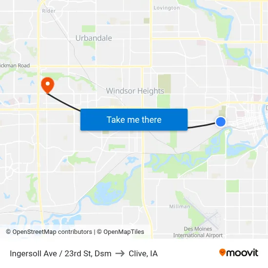Ingersoll Ave / 23rd St, Dsm to Clive, IA map