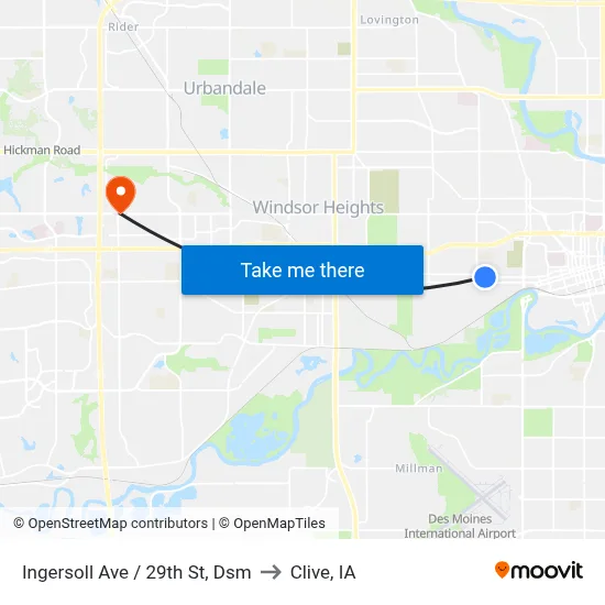 Ingersoll Ave / 29th St, Dsm to Clive, IA map