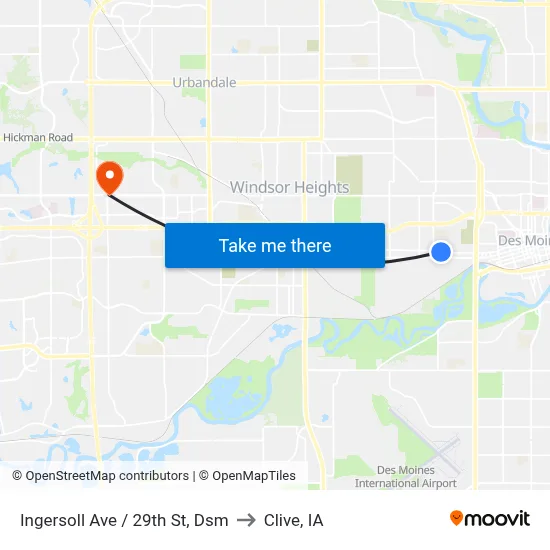 Ingersoll Ave / 29th St, Dsm to Clive, IA map