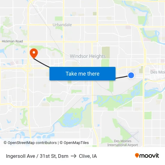 Ingersoll Ave / 31st St, Dsm to Clive, IA map
