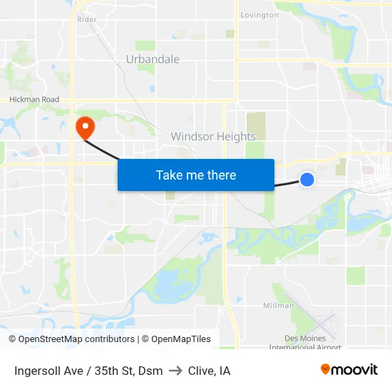 Ingersoll Ave / 35th St, Dsm to Clive, IA map