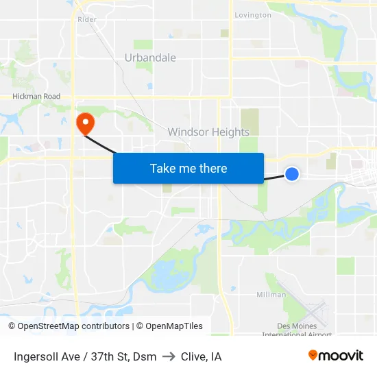 Ingersoll Ave / 37th St, Dsm to Clive, IA map