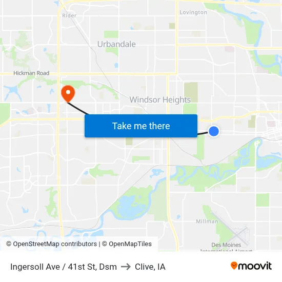 Ingersoll Ave / 41st St, Dsm to Clive, IA map