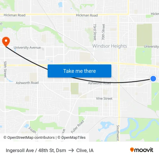 Ingersoll Ave / 48th St, Dsm to Clive, IA map
