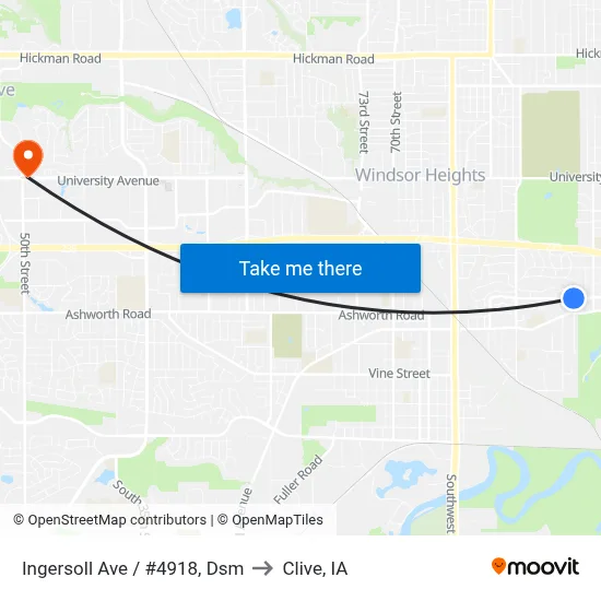 Ingersoll Ave / #4918, Dsm to Clive, IA map