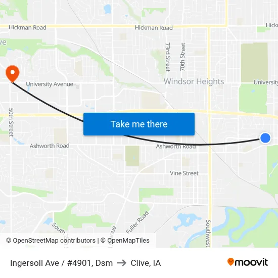 Ingersoll Ave / #4901, Dsm to Clive, IA map