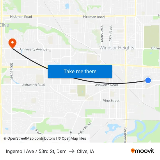 Ingersoll Ave / 53rd St, Dsm to Clive, IA map