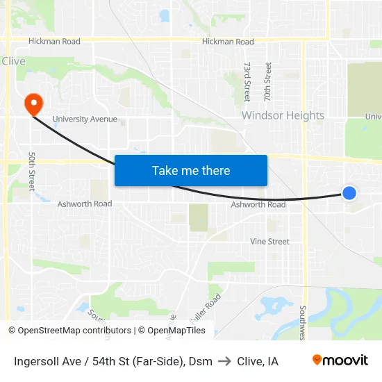 Ingersoll Ave / 54th St (Far-Side), Dsm to Clive, IA map