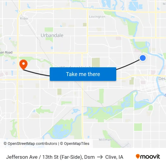 Jefferson Ave / 13th St (Far-Side), Dsm to Clive, IA map