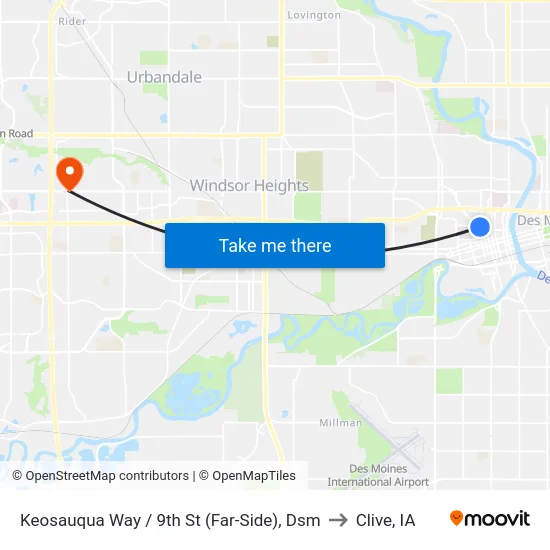 Keosauqua Way / 9th St (Far-Side), Dsm to Clive, IA map