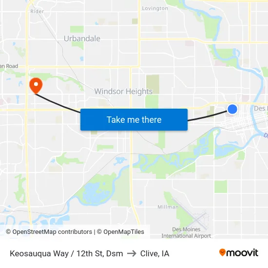 Keosauqua Way / 12th St, Dsm to Clive, IA map