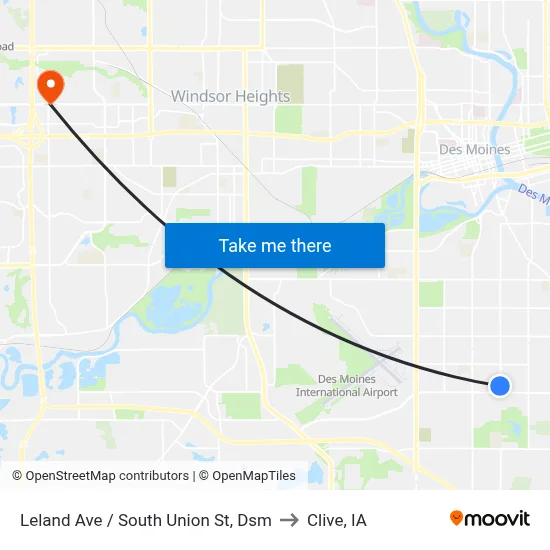 Leland Ave / South Union St, Dsm to Clive, IA map