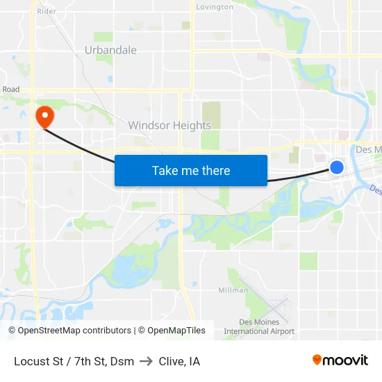 Locust St / 7th St, Dsm to Clive, IA map