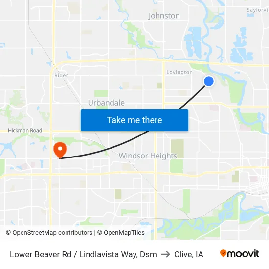 Lower Beaver Rd / Lindlavista Way, Dsm to Clive, IA map