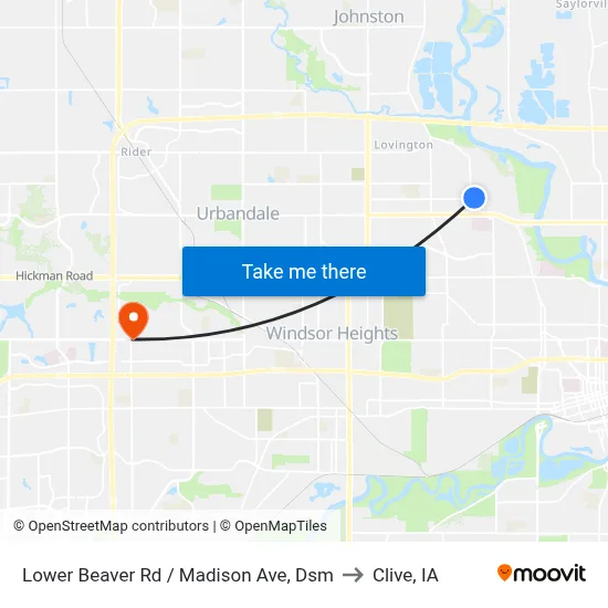 Lower Beaver Rd / Madison Ave, Dsm to Clive, IA map