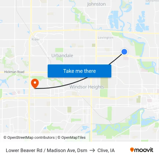 Lower Beaver Rd / Madison Ave, Dsm to Clive, IA map