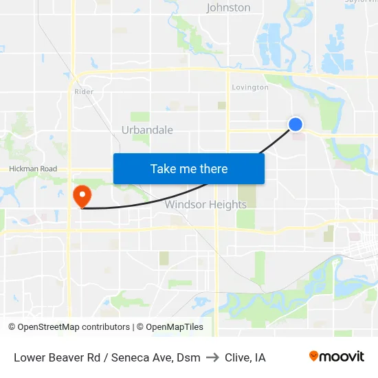 Lower Beaver Rd / Seneca Ave, Dsm to Clive, IA map
