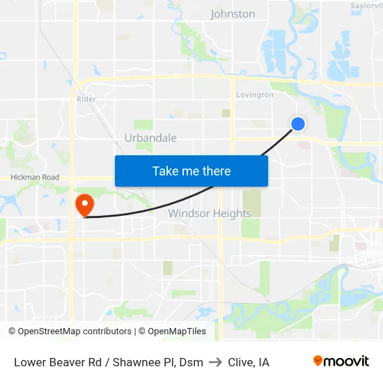 Lower Beaver Rd / Shawnee Pl, Dsm to Clive, IA map