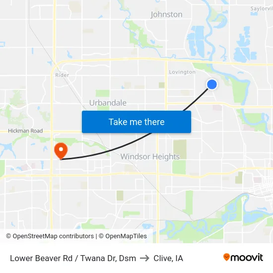 Lower Beaver Rd / Twana Dr, Dsm to Clive, IA map
