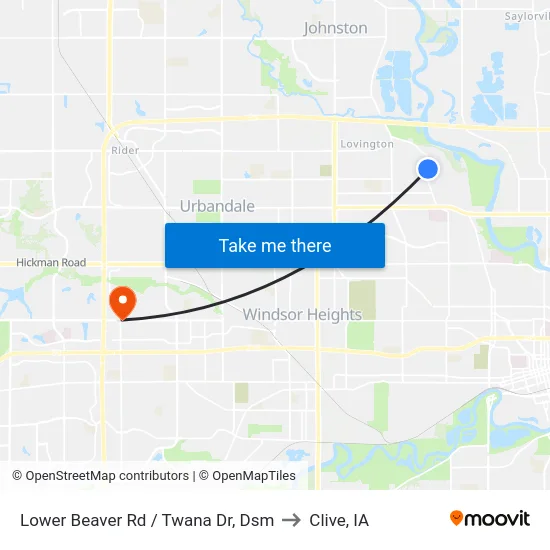 Lower Beaver Rd / Twana Dr, Dsm to Clive, IA map