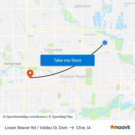 Lower Beaver Rd / Valdez Dr, Dsm to Clive, IA map