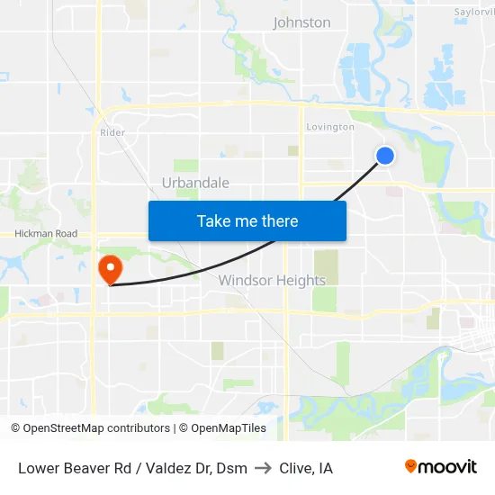 Lower Beaver Rd / Valdez Dr, Dsm to Clive, IA map