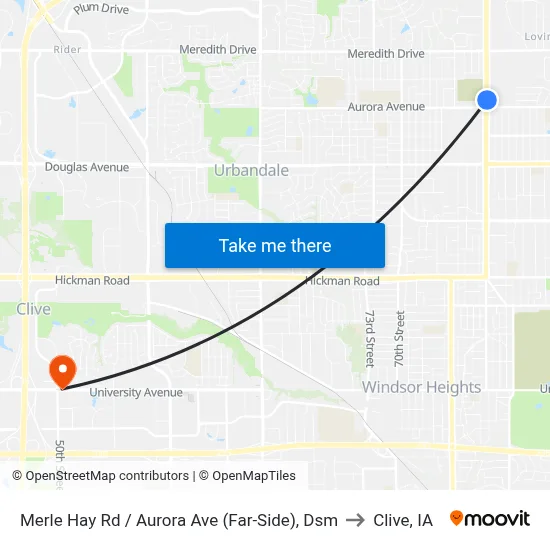 Merle Hay Rd / Aurora Ave (Far-Side), Dsm to Clive, IA map