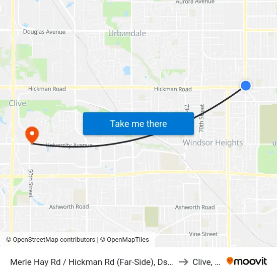 Merle Hay Rd / Hickman Rd (Far-Side), Dsm to Clive, IA map