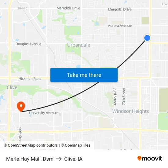 Merle Hay Mall, Dsm to Clive, IA map